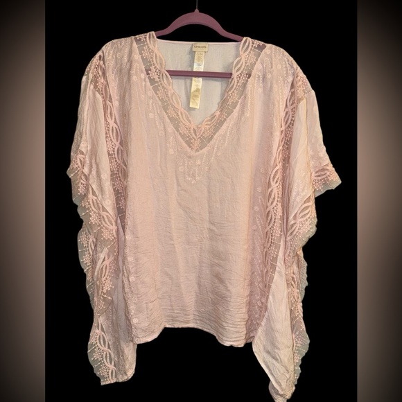 Chicos Carolina Top/Swim Cover Up Lace Embroidered Poncho Sz‎ S/M Pink Boho - Picture 1 of 8
